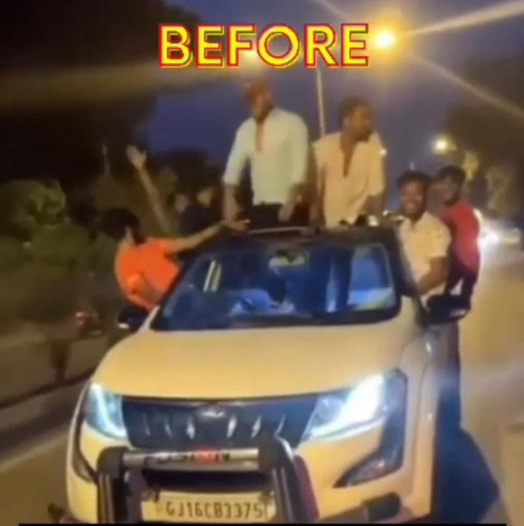 कार से कर रहे थे खतरनाक स्टंट, पुलिस ने पकड़ा