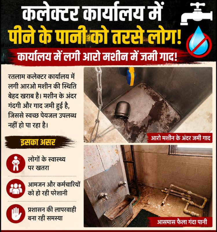 कलेक्टर कार्यालय में पीने के पानी को तरसे लोग, कार्यालय में लगी आरो मशीन में जमी गाद!